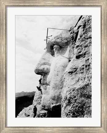 Framed Construction of George Washington&#39;s face on Mount Rushmore, 1932 Print