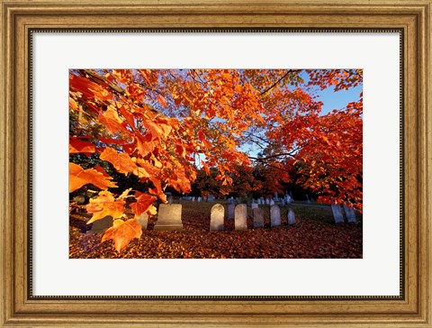 Framed Fall Morning in a Portsmouth Cemetary, New Hampshire Print