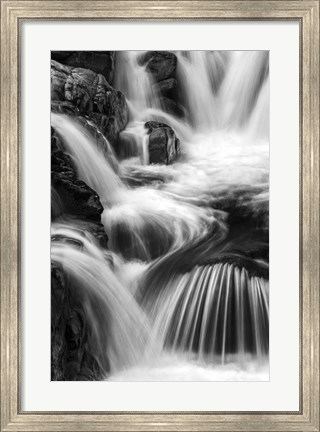 Framed New Hampshire. Black and White image of waterfall on the Swift River, Rocky Gorge, White Mountain NF Print