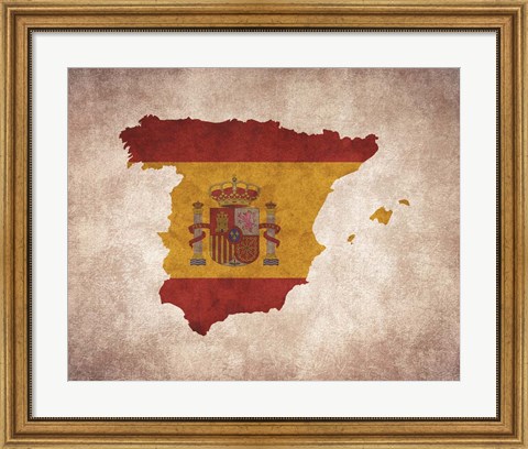 Framed Map with Flag Overlay Spain Print