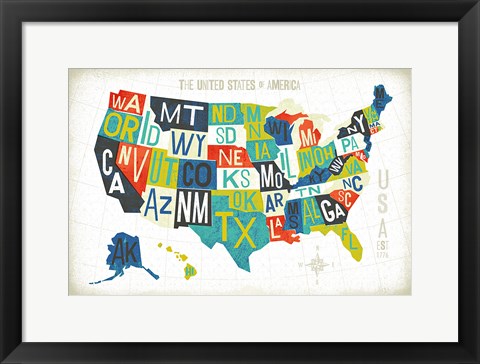 Framed Letterpress USA Map Print