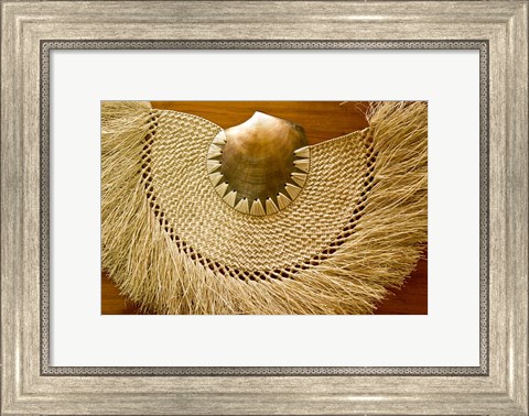 Framed Fiji, Lautoka, Woven grass and shell fan, craft Print