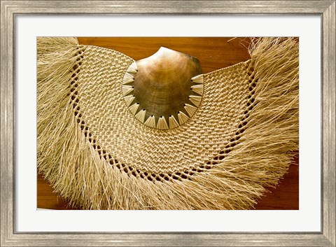 Framed Fiji, Lautoka, Woven grass and shell fan, craft Print