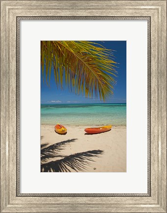 Framed Kayaks on the beach, Mamanuca Islands, Fiji Print