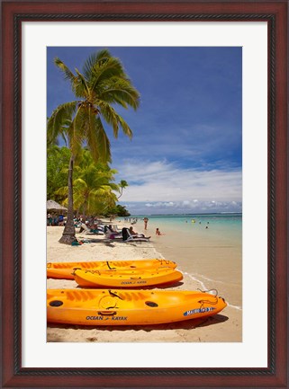 Framed Kayaks and beach, Shangri-La Fijian Resort, Yanuca Island, Coral Coast, Viti Levu, Fiji Print