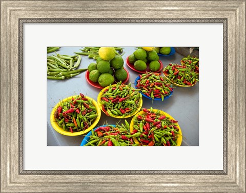 Framed Peppers, fruit and vegetable outdoor market, Suva, Fiji Print