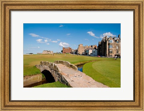 Framed Golfing the Swilcan Bridge on the 18th Hole, St Andrews Golf Course, Scotland Print