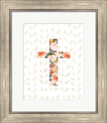 Framed Orange Floral Cross Print