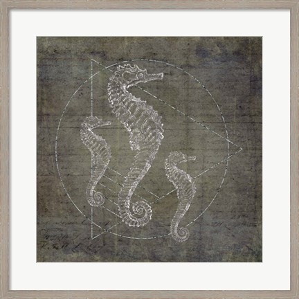 Framed Seahorse Geometric Silver Print