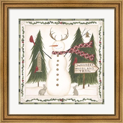 Framed Woodsy Woodland Snowman Print