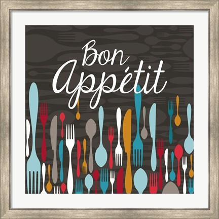 Framed Bon Appetit Cutlery Grey Print