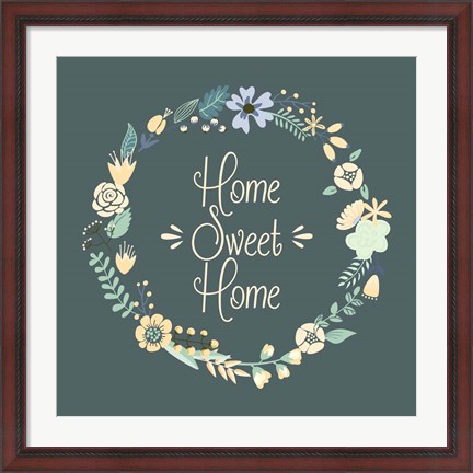 Framed Home Sweet Home Floral Teal Print