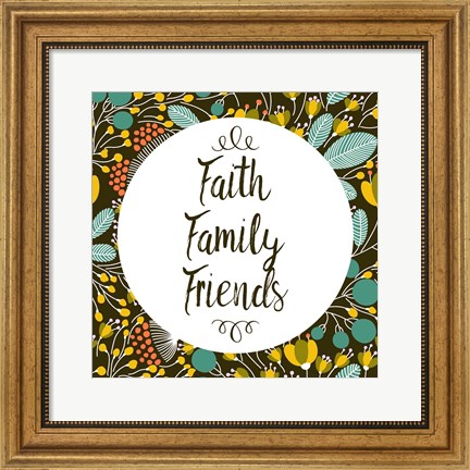 Framed Faith Family Friends Retro Floral Black Print