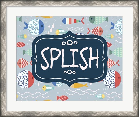 Framed Splish and Splash Fish Pattern Blue Part I Print