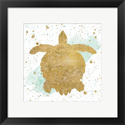 Framed Silver Sea Life Aqua Turtle Print