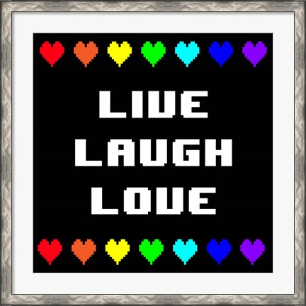 Framed Live Laugh Love -  Black with Pixel Hearts Print