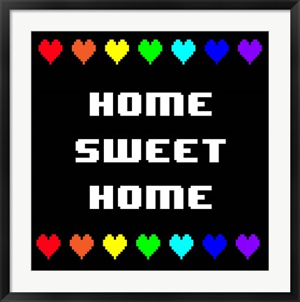 Framed Home Sweet Home -  Black with Pixel Hearts Print