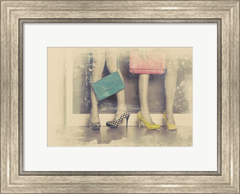 Framed Vintage Fashion Pop of Color Heels and Handbags Print