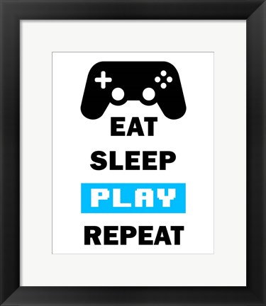 Framed Eat Sleep Game Repeat  - White and Blue Print