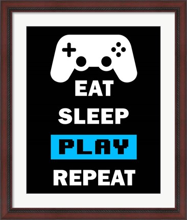 Framed Eat Sleep Game Repeat  - Black and Blue Print