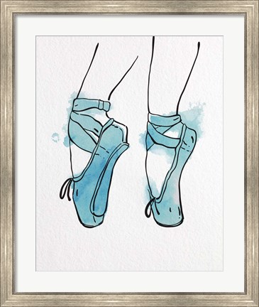 Framed Ballet Shoes En Pointe Blue Watercolor Part I Print