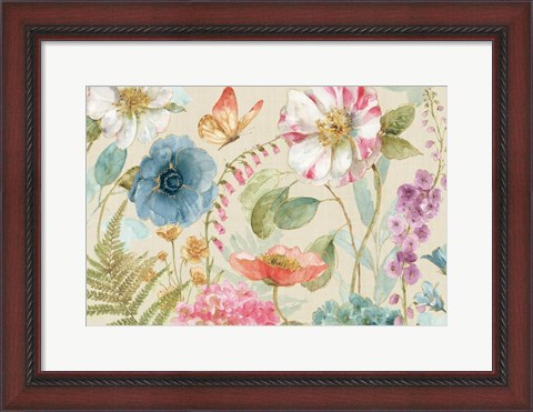 Framed Rainbow Seeds Flowers I Linen Print