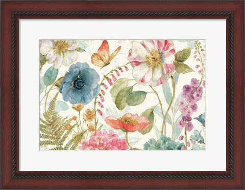Framed Rainbow Seeds Flowers I on Wood Cream Print