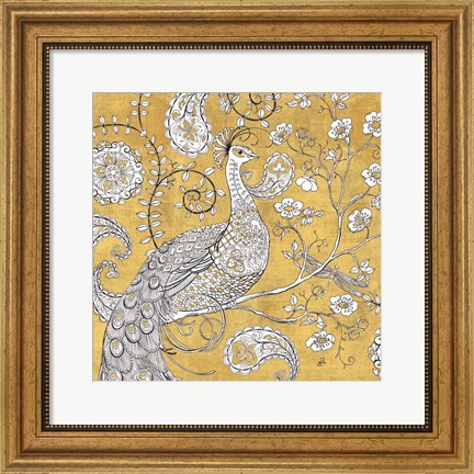 Framed Color my World Ornate Peacock I Gold Print