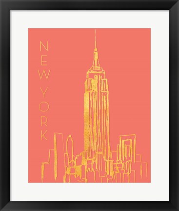 Framed New York on Coral Print