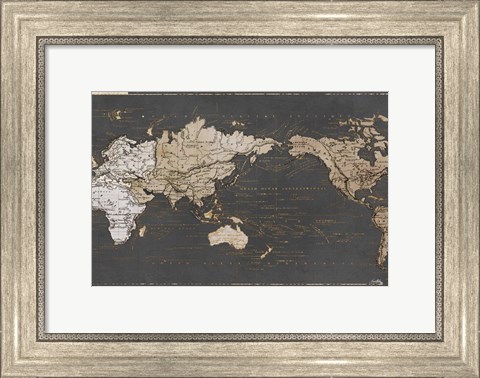 Framed World Map in Gold and Gray Print