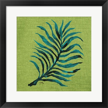 Framed Leaf on Green Burlap Print