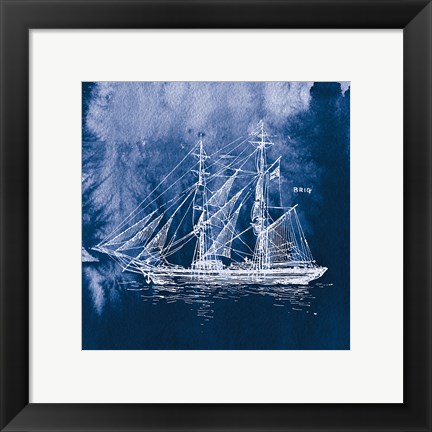 Framed Sailing Ships IV Indigo Print