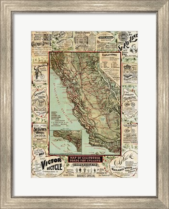 Framed California Bicycle Map Print