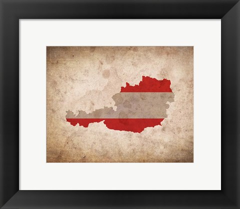 Framed Map with Flag Overlay Austria Print