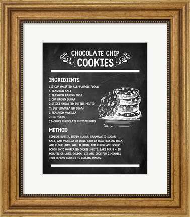 Framed Chocolate Chip Cookies Recipe Chalkboard Background Print