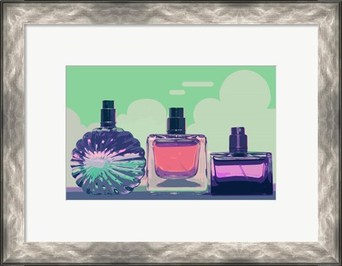 Framed Vintage Fashion Perfume Bottles Green Print