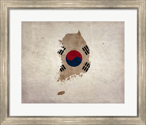 Framed Map with Flag Overlay South Korea Print