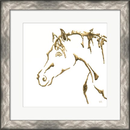 Framed Gilded Cowpony on White Print