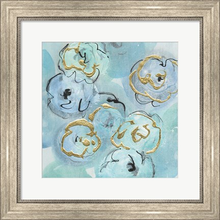 Framed Gold Edged Teal I Print