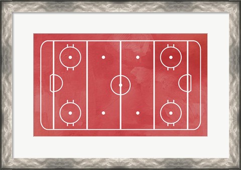 Framed Ice Hockey Rink Red Paint Print