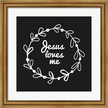 Framed Jesus Loves Me - Wreath Doodle Black Print