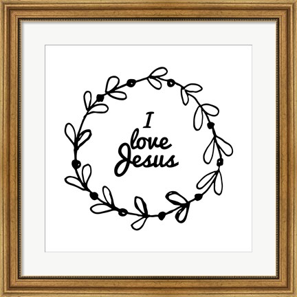 Framed I Love Jesus - Wreath Doodle White Print