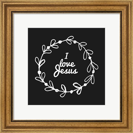 Framed I Love Jesus - Wreath Doodle Black Print