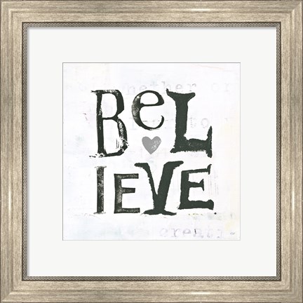 Framed Believe Gray Hearts Print