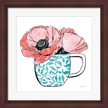 Framed Floral Teacups II Print