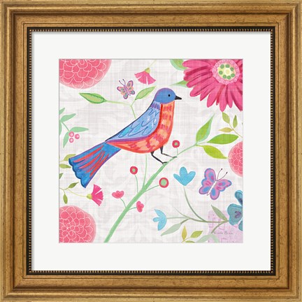 Framed Damask Floral and Bird II v2 Print