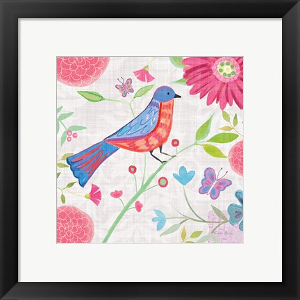 Framed Damask Floral and Bird II v2 Print