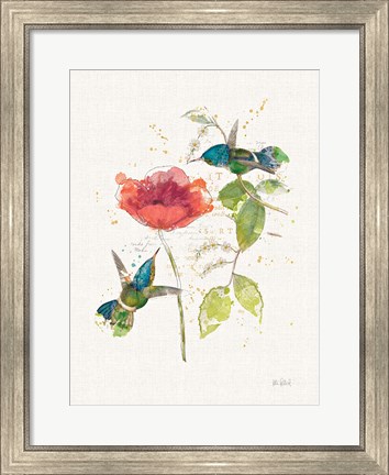 Framed Teal Hummingbirds II Flower Print