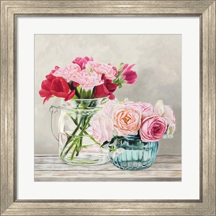 Framed Fleurs et Vases Blanc I Print