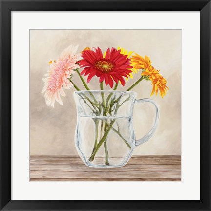 Framed Fleurs et Vases Jaune I Print